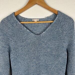 Gap Womens Sweater Blue S Knit Pullover V neck Half Cardi STI Heather